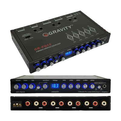 Gravity EQ15 1/2 Din Five Equalization Bands Car Audio Equalizer EQ Front, Re...