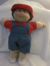 CPK doll clothes/16-18 inch/blue denim overalls/red t-shirt/cap