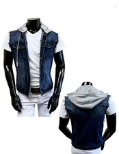 Mens Denim ( Jean ) & Army Military Stretch Slim Fit Vest with Removable Hood