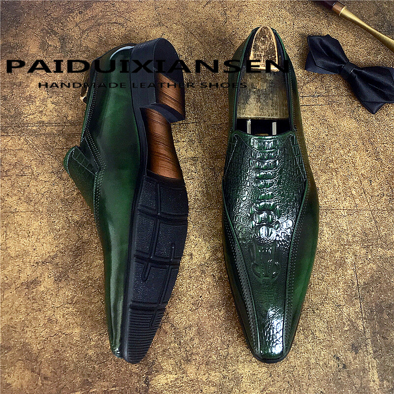 SAOLA Scarpe uomo a punta inglesi vera pelle eleganti formali casual stampa coccodrillo