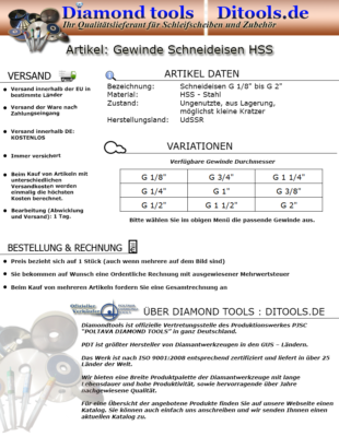 Filière à Tarauder HSS BSP G 1/8" - Pour Filetage De Tuyaux En Pouces