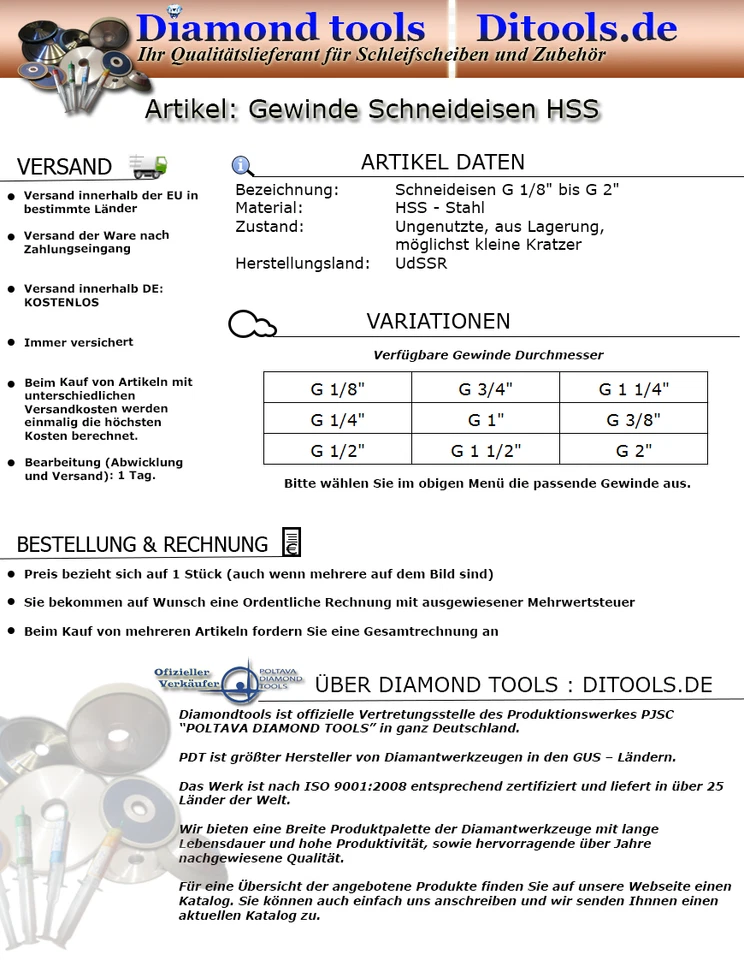 Schneideisen recht, links G 1/8`` bis G 2 Zoll Rohrgewinde Gewindeschneider HSS - Bild 3 von 3