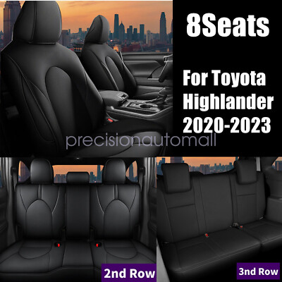 NEW For 2020-2023 Toyota Highlander 8 PU Leather SEAT COVERS Full Surround Black
