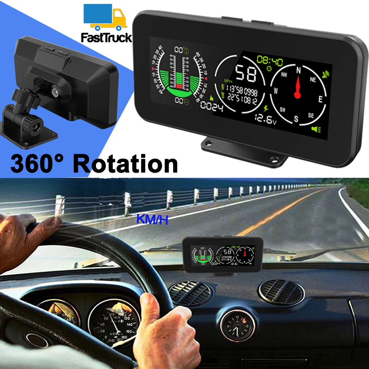 Universal Car Inclinometer Level Tilt Meter Digital HUD GPS Speed Slope  Meter