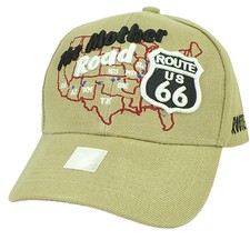 The Mother Road Route US 66 America Map Highway First Hat Cap Adjustable Khaki