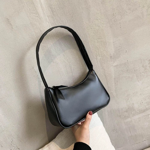 Bolso de hombro de cuero PU suave para mujeres color liso moda negro - Imagen 11 de 12