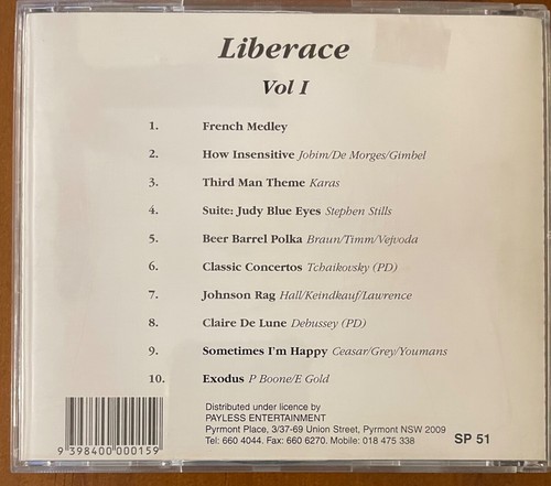 LIBERACE Volume 1 - 10 Pieces Performed by the Man Himself - CD - FREE POST - Picture 3 of 3