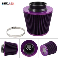 Purple 3"/76mm High Flow Inlet Cold Air Intake Cone Replacement Dry Air Filter