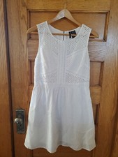Fire Los Angeles White Sleeveless Eyelet Lace Mini Sun Dress Medium 100% Cotton