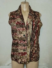Chicos 1 Medium 8-10 Red Ruffle Layered Artsy Silk Sleeveless Vest Jacket 