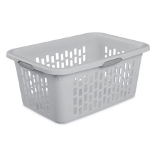 Large 2 Bushel Plastic Laundry Basket with 4 Comfort Grip Handles, Light Gray