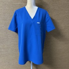Figs Technical Collection Scrub Top Women s XL Blue Short Sleeve Pockets V-neck
