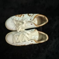 Baby Phat White and Gold Lace-Up Sneakers with Signature Cat Logo