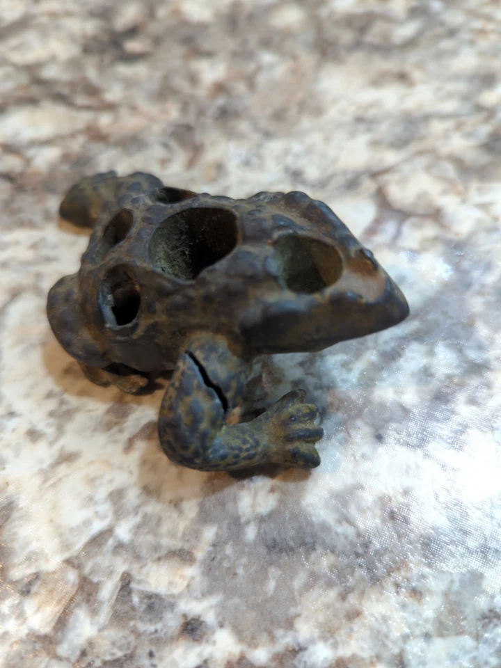 Antique Metal Frog Flower Frog Fount At Estate Sale - Image 2 of 4