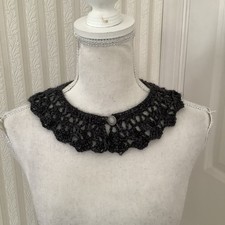 Dainty Hand Crochet Collar With Button Closure Gray