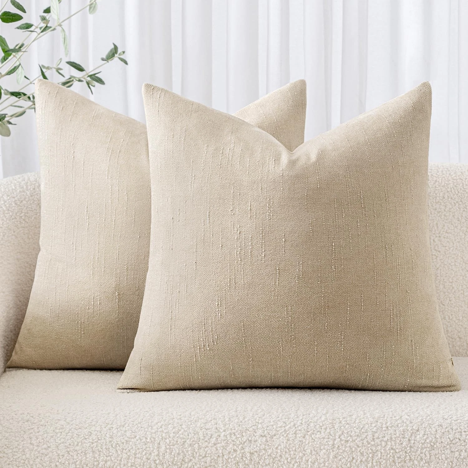 Pack of 2 Decorative Throw Pillow Covers Soft Throw Pillows Solid Textured Cu...
