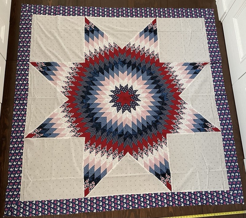 Contemporary Lone Star Quilt Top #2 Of 2, Nautical Prints, Excellent Condition
