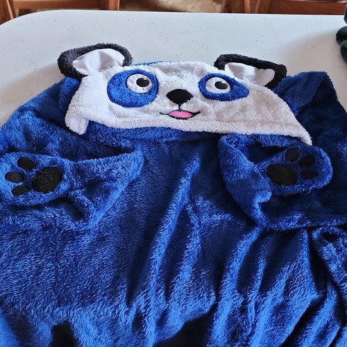 Panda Bear Blue Plush Hooded Blanket with Face Hood & Paw Gloves