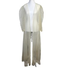 Vintage Fredericks of Hollywood Sheer Lace Long Robe Peignoir Ivory Cream M