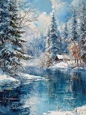 Paint by Numbers Kit for Adults Beginner, Winter Lake Snow Forest Easy Paint