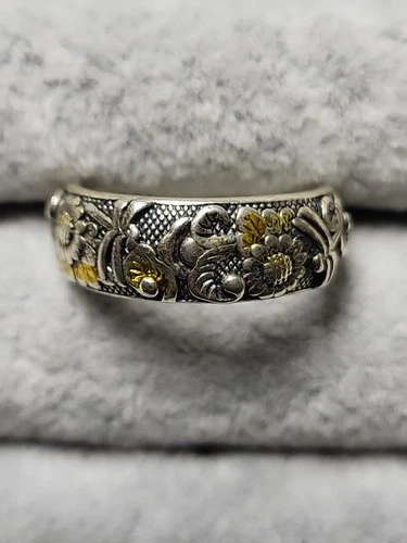 Sterling Silver 18k Gold Accent Size 8 Sunflower Ring Estate Vintage Jewelery