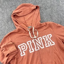 PINK Victoria's Secret Full Zip Hoodie Large Terracotta Graphic Logo Womens