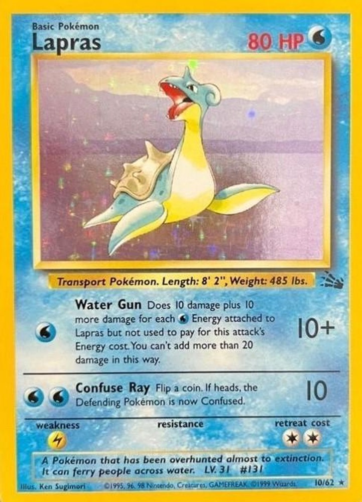Lapras (10) 10/62 Fossil Unlimited Holofoil Pokemon