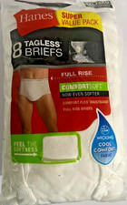 Hanes Package of 8 Tagless Briefs White Full Rise Wicking Cool Size 3XXXL 3XL