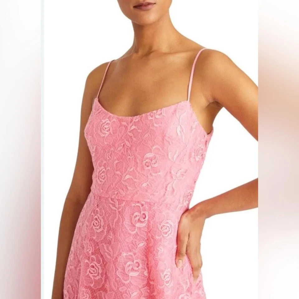 Maxi Vestido Monique Lhuillier Linda Rosa Encaje Talla 8 Nuevo con Etiquetas Noche Formal Foto 3 de 4