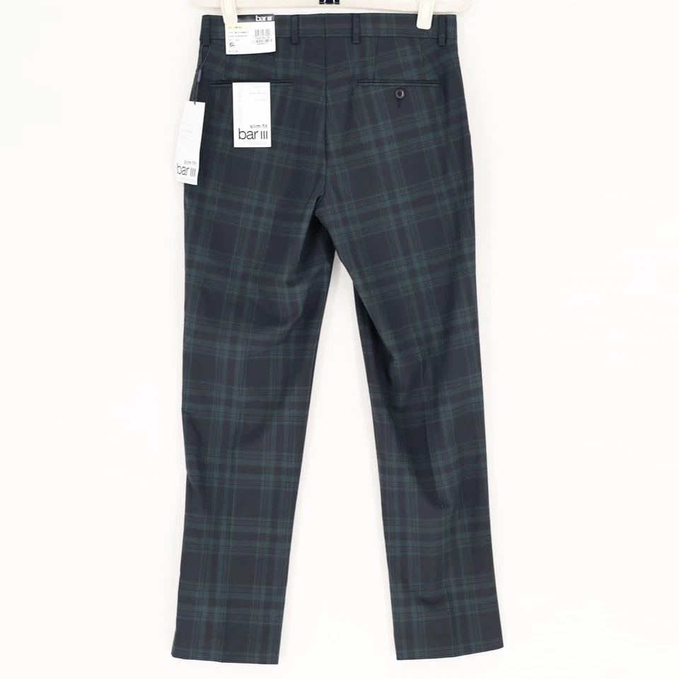 Pantalones de vestir ajustados Bar III para hombre negros/verdes a cuadros mezcla de lana talla 30W 30L Foto 3 de 4