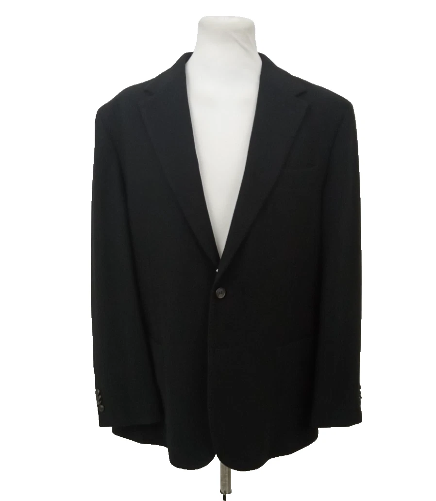 Jaeger Men's Blazer Jacket Size 46" Black Wool Cashmere Long Sleeve Buttons New