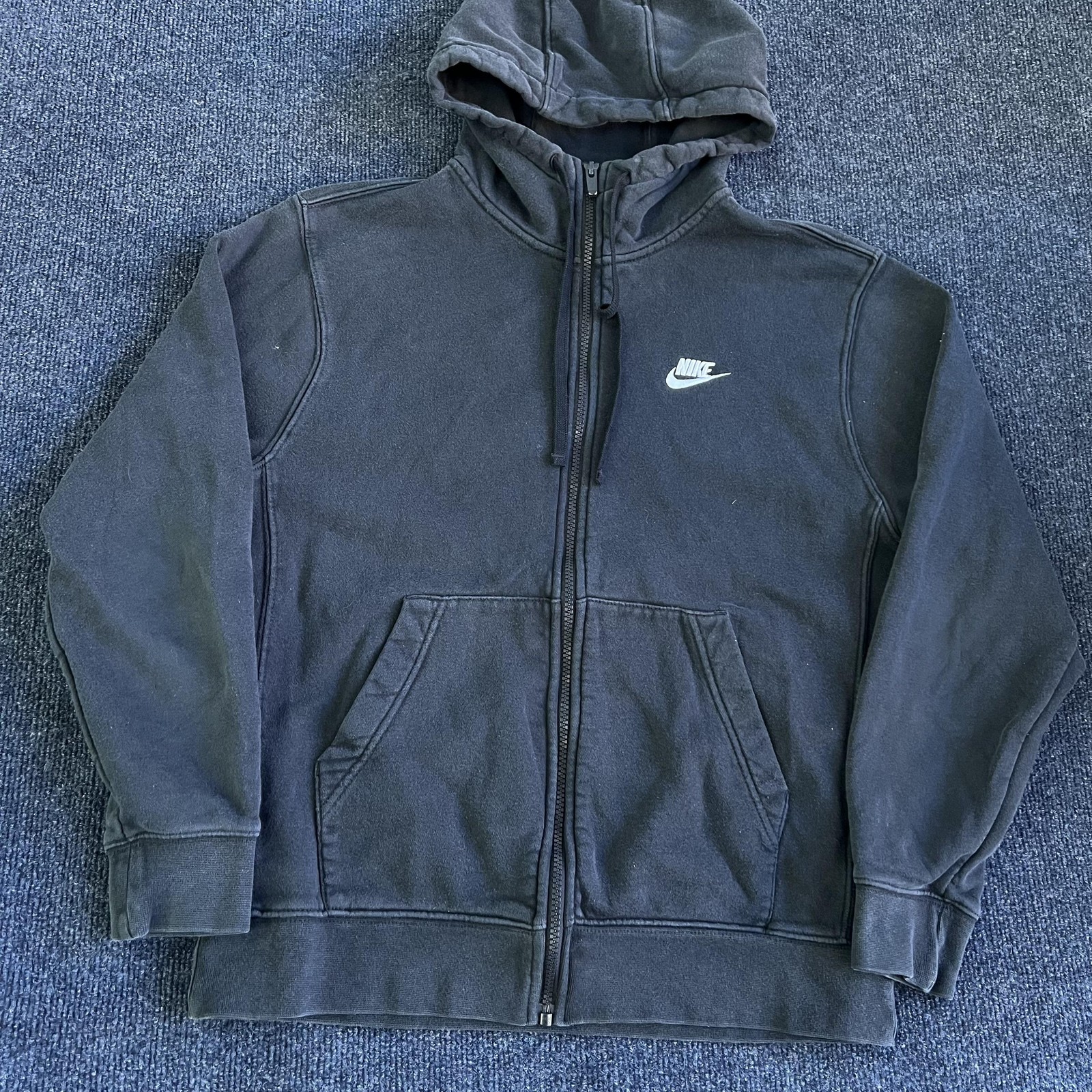 Nike Hoodie Mens Medium Black Fleece Full Zip Small Swoosh Logo Sweatshirt