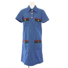 GUCCI Denim Dress Size 36 Short Sleeve Knee-Length Sherry Line Blue Women's