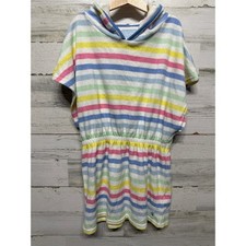 Joules Swim Cover Up Girls 11-12 Multicolor Striped Hooded Terry Dress EUC