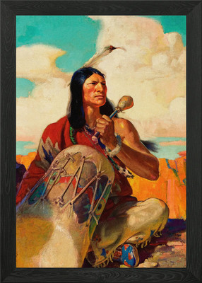 Indianer mit Trommel gerahmtes Wandbild Poster Leinwanddruck Bild