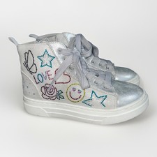 Steve Madden Silver Rhinestones Fashion Sneakers  Gwen High Girls Size 1