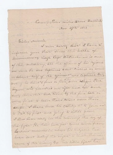Confederate Civil War Letter - Capture Alabama Soldier BATTLE MISSIONARY RIDGE !