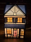 VINTAGE TIFFANY STYLE STAINED GLASS HOUSE LIGHTED LAMP NIGHT LIGHT 7 3/8" TALL