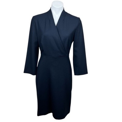 MM.LaFleur Niko Career Office Work Dress Dark Blue Size 4 Wool Blend Classic 