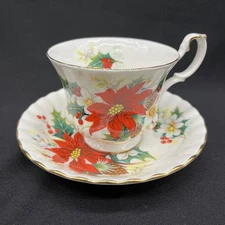 Royal Albert POINSETTIA One (1) Footed Tea Cup & Saucer Set Bone China England