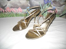 New BETSEY JOHNSON Gold Leather Rhinestones Sandals 9.5