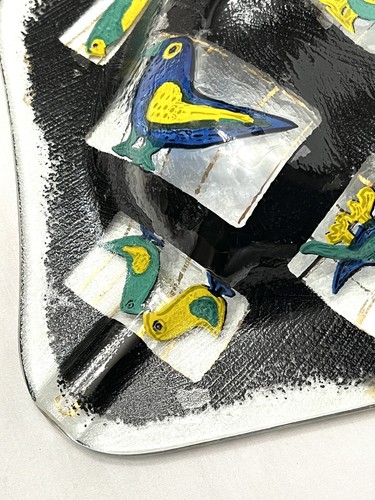 Mid Century Modern Higgins Fused Art Glass Ashtray Birds in Cages- Signed - Picture 12 of 12