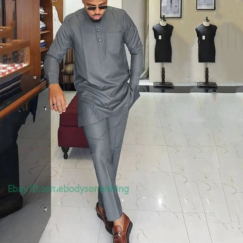 Men's African 2 Piece Set Shirt and Pants Traditional Set Suit Middle East Suit - Picture 5 of 12