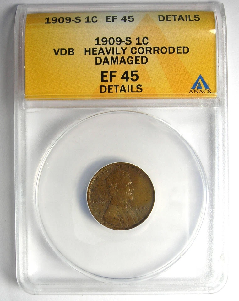 1909-S VDB Lincoln Wheat Cent 1C Penny - ANACS XF45 Detail (Corrosion) Key Date - Image 2 of 4