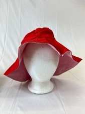 Kids Large Brim Sun Shade Hat Red  Pink Lined Fits All Outdoor Beach Pool Wear