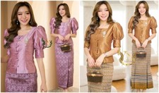 1 set Thai Traditional Silk Blouse Skirt Dress Merrit Women Wedding Size M-4XL
