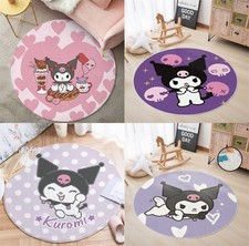 Soft Fleece Kuromi Floor Mat Cartoon Round Carpet Room Bedside Blanket Rug Gift