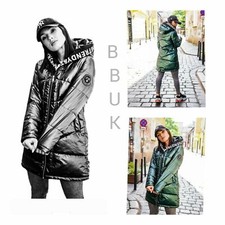 Womens Girl Quilted Puffer Wet Look Black Shiny Trendy Padded Jacket Hooded Coat