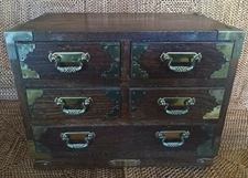 WOOD & BRASS JEWERLY BOX ASIAN STYLE CASE ANTIQUE VINTAGE DECORATIVE HOME TABLE 