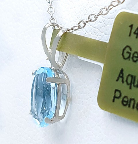 GENUINE 0.89 Cts AQUAMARINE PENDANT 14k GOLD - Free Appraisal Service - NWT - Picture 3 of 6